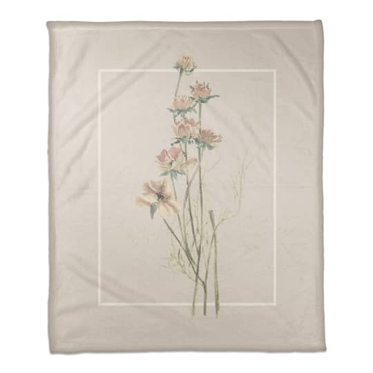 Faded Linen Floral Coral Fleece Blanket